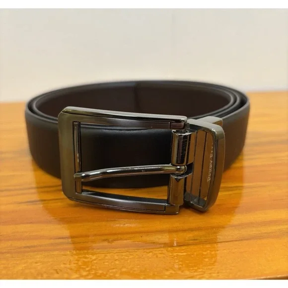 Perry Ellis Reversible Belt Black Dark Brown Men's Sz 34/85 Bonded Leather 1