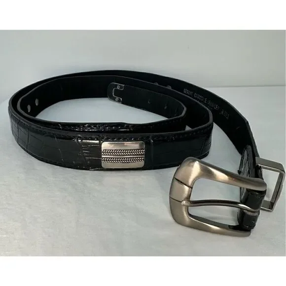 Crocodile black belt with silver accents men’s size 56”.  #M-1070