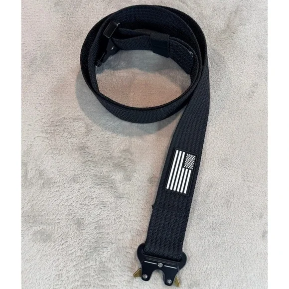 Mens Tactical Belt American Flag USA Patch Quick Release Buckle Black OS