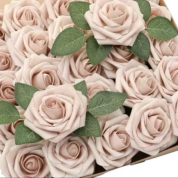 25 Count | Nude Roses Wedding Bouquet Centerpiece Faux Beige Floral Decor ~ New