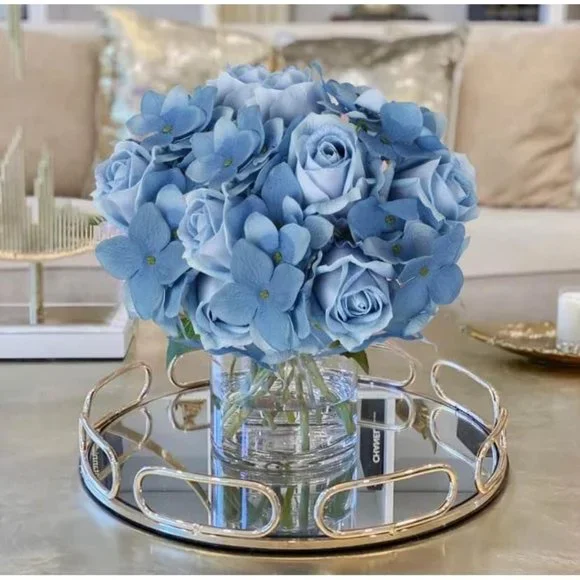 Blue Rose Hydrangeas Bouquet Flower Floral Arrangement Wedding Party Home Decor