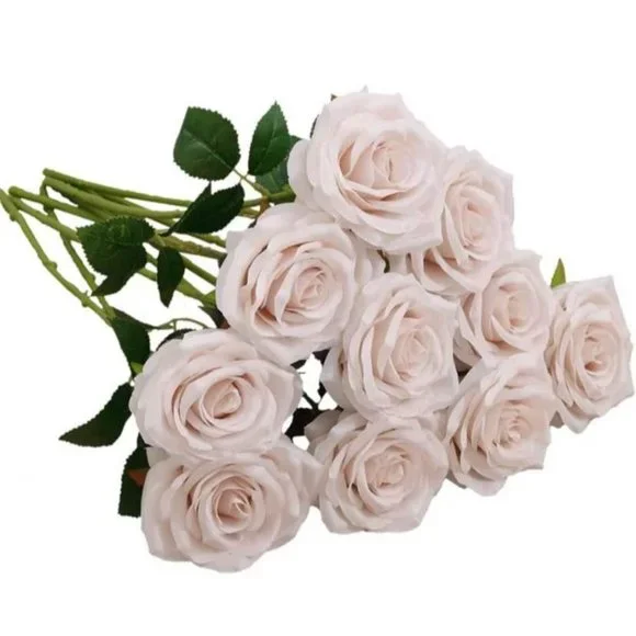 10 Count Nude Flower Faux Cream Roses Stems Wedding Bouquet Centerpiece Decor