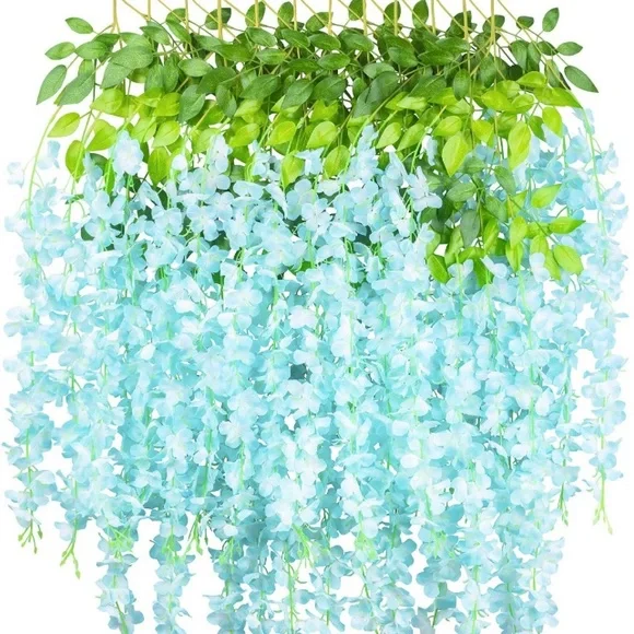 12 Piece Light Blue Hanging Wisteria Artificial Greenery Flowers Wedding Garland