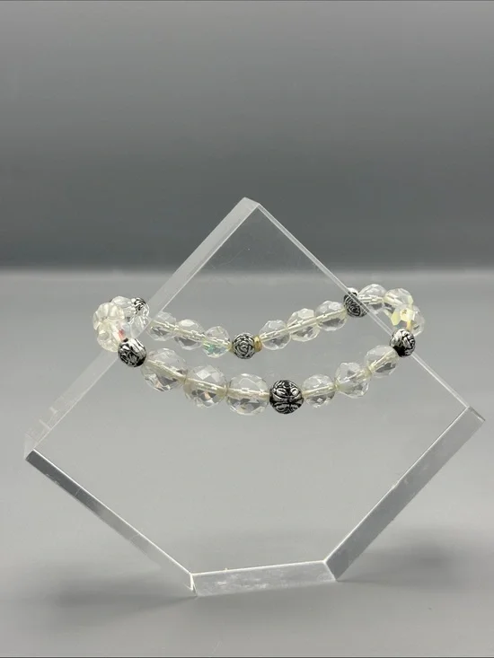 Crystal Bead Stretch Bracelet with Silver Accent Beads