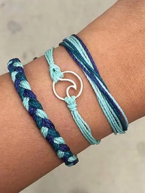 Three piece Boho bracelet set. Braided wax rope, adjustable and waterproof. NEW