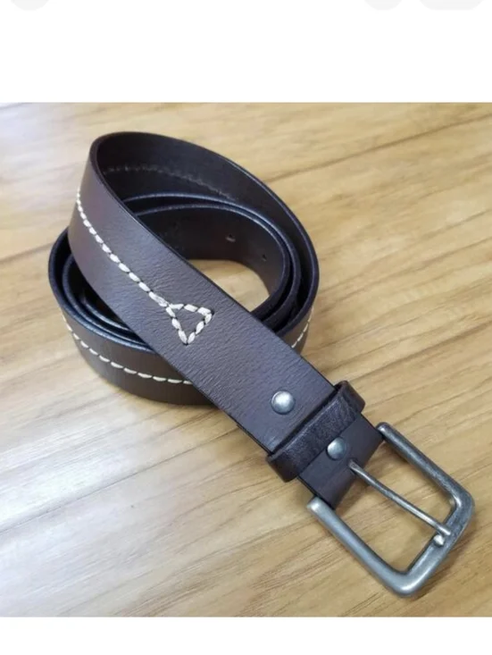 Men's Thick Stitched Genuine Leather Belt Brown 42 Fits 41