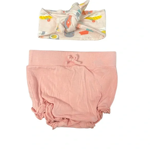 Angel Dear Pink Diaper Cover and Sushi Print Headband Set Bamboo 12-18 Months