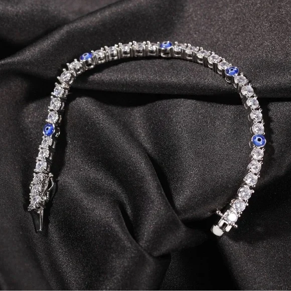 Elegant Silver and Blue Tennis Bracelet 8inch