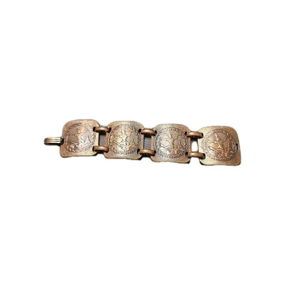 VINTAGE COPPER LARGE PANEL LINK THAILAND THAI ASIAN DANCER GODDES BRACELET