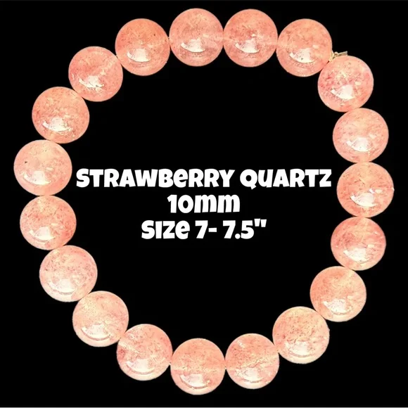 Authentic Strawberry‎ Quartz 10mm Beaded Stretchy Bracelet by Bombshell Beads