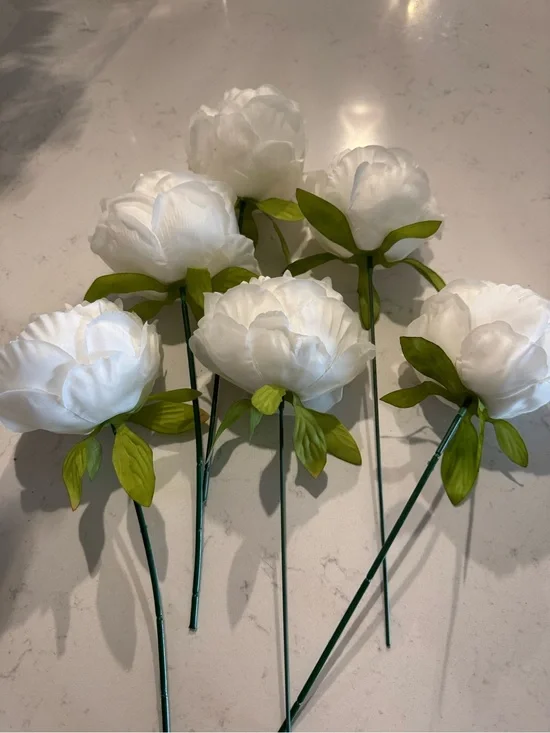White Artificial Peony Stem - Set of 6
