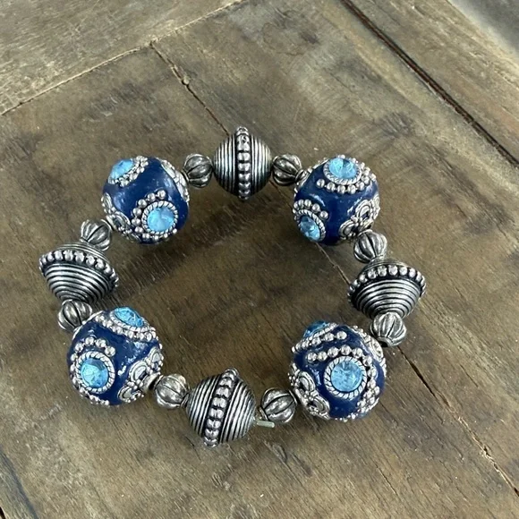 Blue and Silver Beaded Bracelet