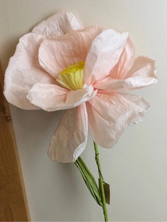 Large Paper Flower Stem | Blush Pink Decorative Pick | Cottagecore Deco