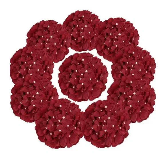 10 pack Burgundy Wine Silk Hydrangea Flower with Stems Wedding Home Bouquet