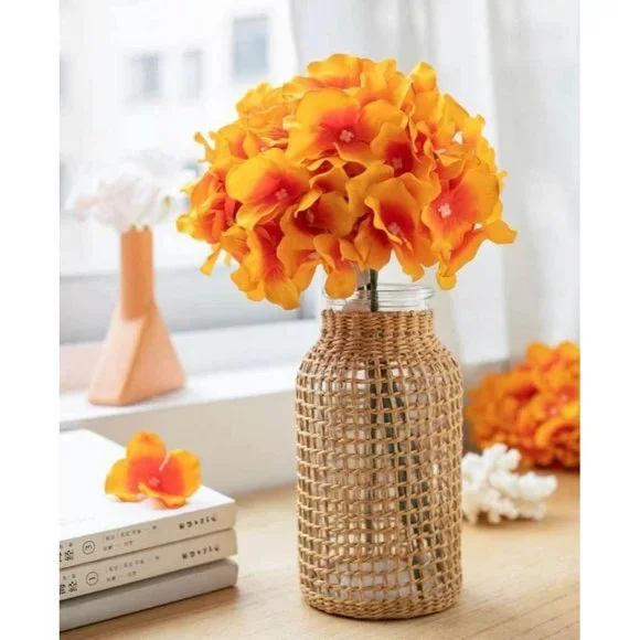 10 pack Orange Silk Hydrangea Flowers Floral Stems Wedding Home Bouquet