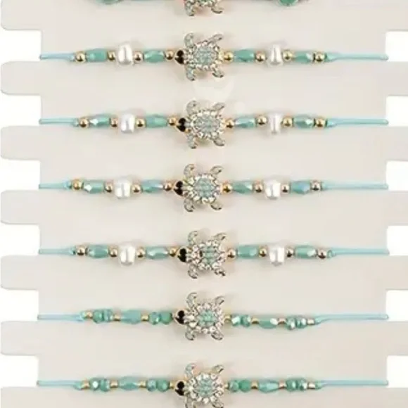Costal Turquoise Turtle Beaded Bracelet - Adjustable