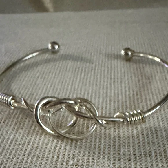 Silver- tone Knot Open Bangle Bracelet - Women Jewelry