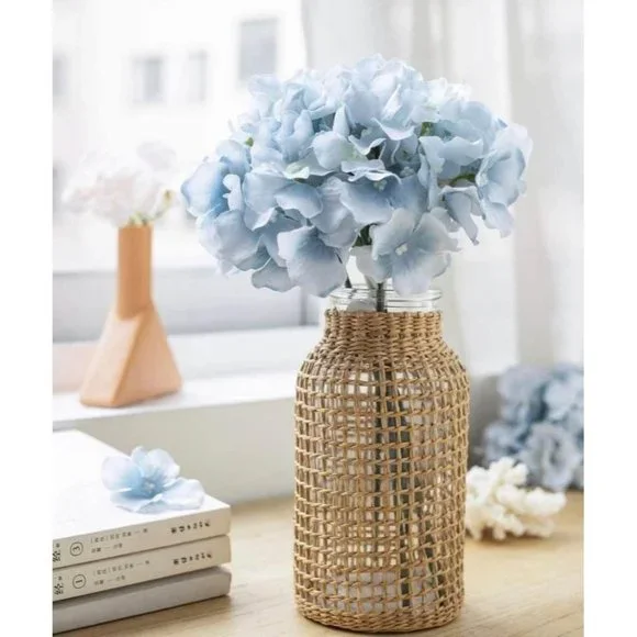 10 pack Light Blue Silk Hydrangea Flowers Floral Stems Wedding Home Bouquet