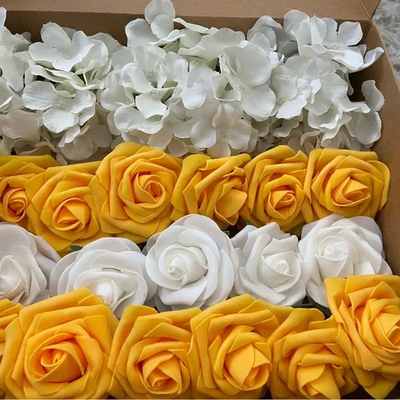 20 Count | White Hydrangeas Yellow Roses Bouquet Centerpiece Wedding Flowers