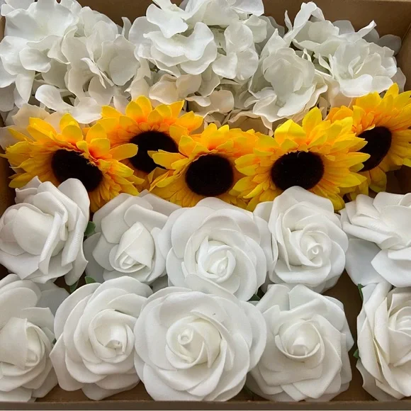 20 Count | White Hydrangeas Roses Sunflowers Bouquet Centerpiece Wedding Decor
