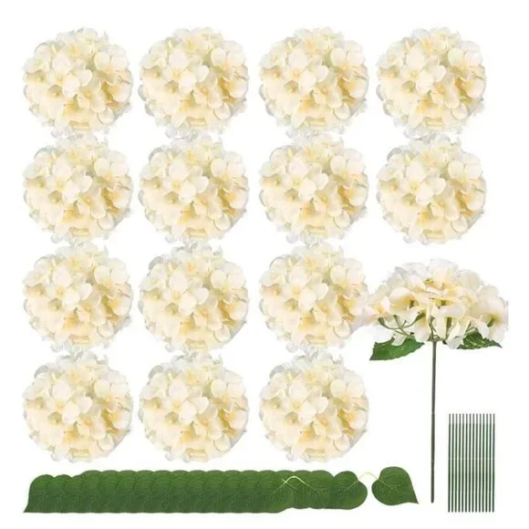 30 piece | Champagne Hydrangeas Flowers w/ stems Silk Floral