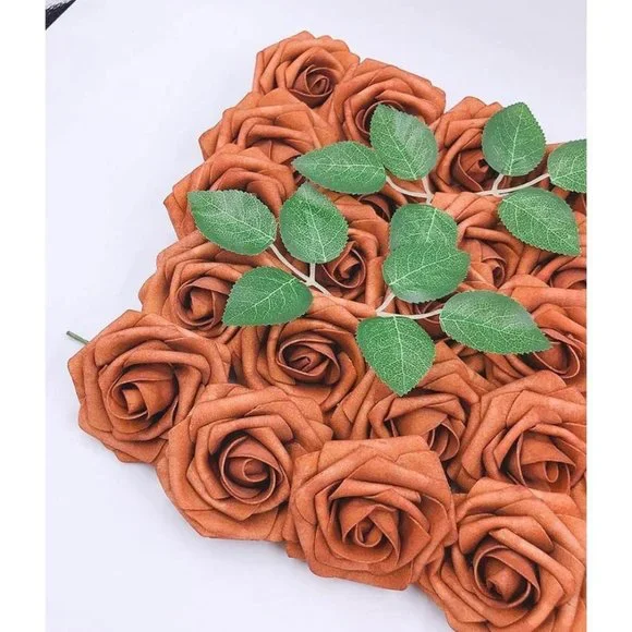 25 count Ling’s Burnt Orange Orange Roses with Stems 25 count Wedding Flowers