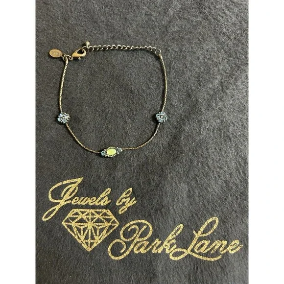 Signed Park Lane Bracelet Copper Tone With Blue Crystals and Green Gemstone J116