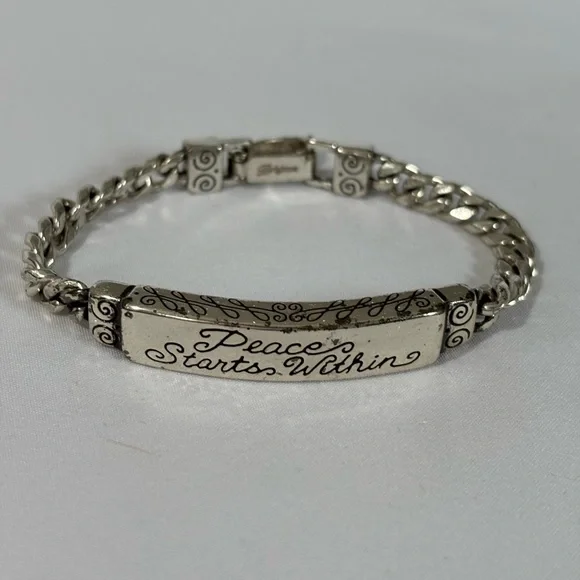 Brighton Vintage ID Bracelet “Peace Starts Within” Silver Plate