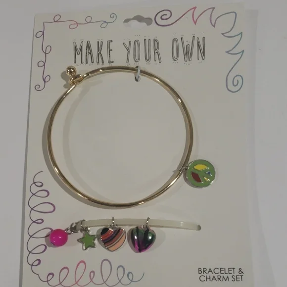 Elegant Vibrant Gold tone 7.5-inch Bracelet With Colorful Charm Set