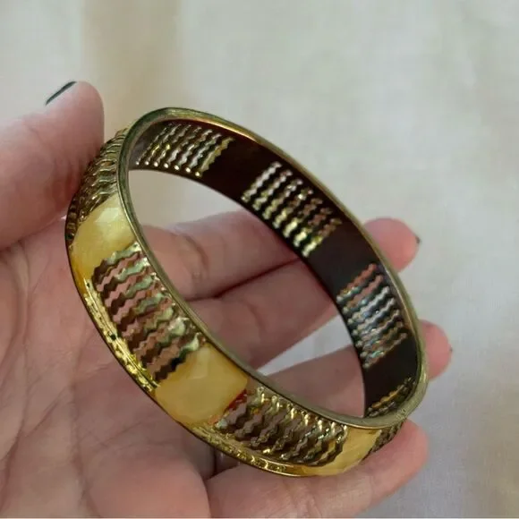 Vintage Style Gold Tone Yellow Statement Bangle