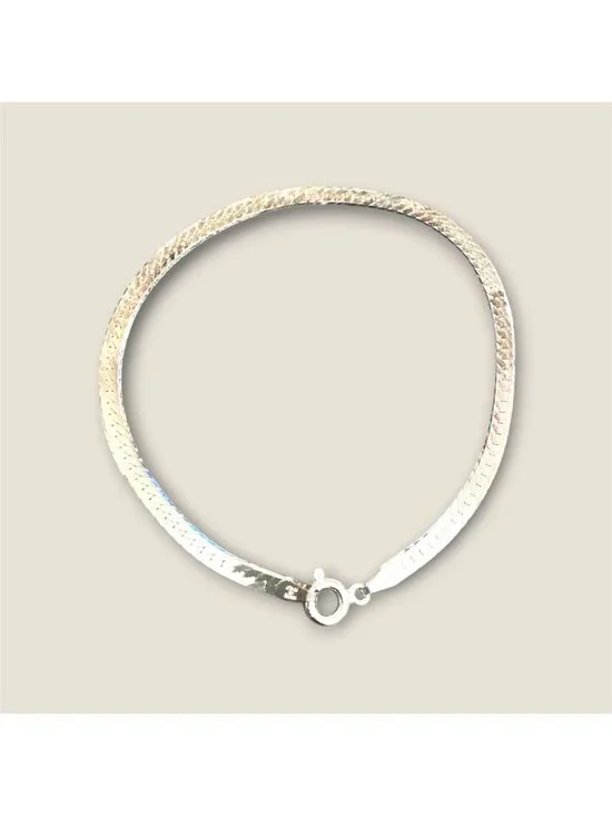 Sterling Silver Herringbone Bracelet 7 Inches Italy Polished Elegant Jewelry Gif