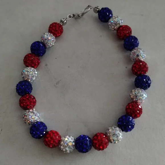 Handmade Red, White & Blue Rhinestone Beaded Bracelet