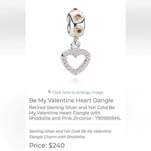 Be My Valentine Heart Dangle Retired Sterling Silver and 14K Gold