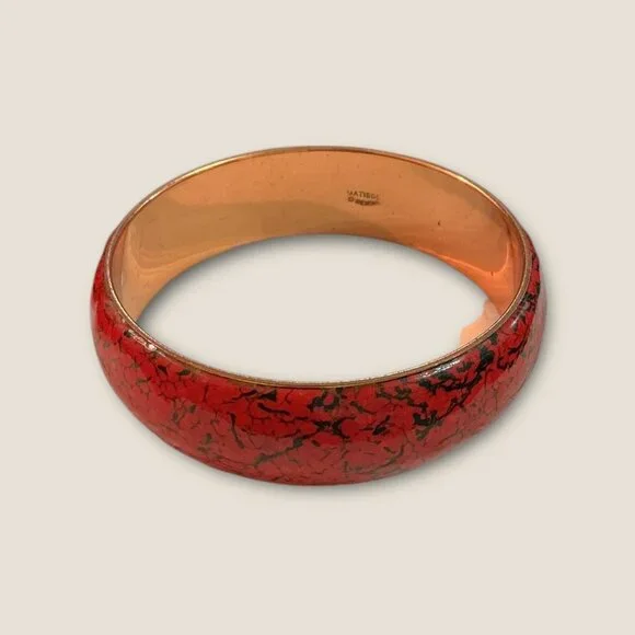 Vintage Matisse Renoir Red Enamel & Copper Bangle Bracelet 2.5 Inch Diameter