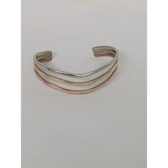 Vintage SERGIO LUB CALIFORNIA Tri Color Mix Metal Wavy Cuff Bracelet