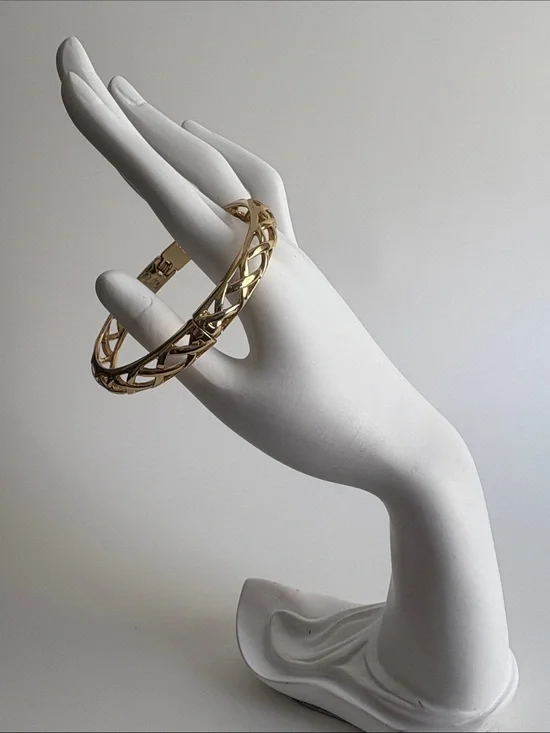 Gold Lattice Openwork Bangle Bracelet - Women's Jewelry