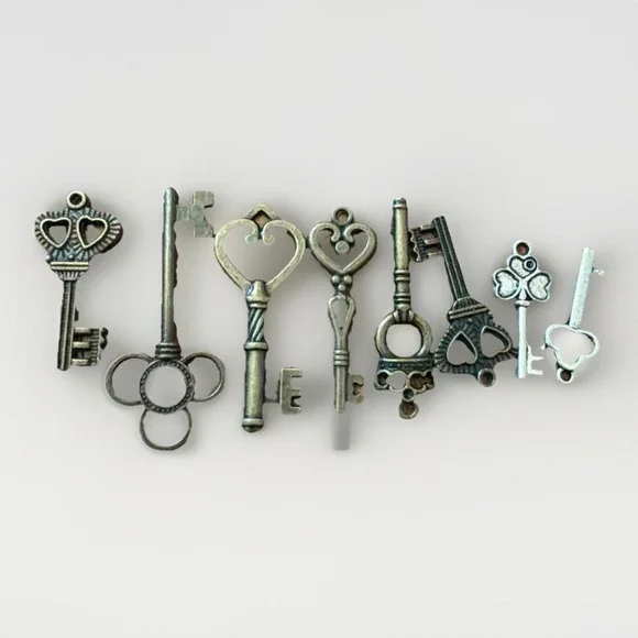 Mixed Metal Mini Key Charms Bracelet Charms Miniatures Lot Of 8