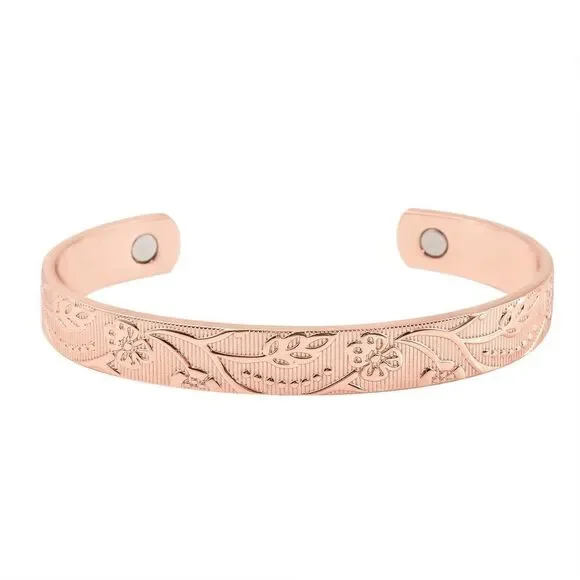Floral Vine Pattern Open Shank Adjustable Cuff Bracelet 6.50 in