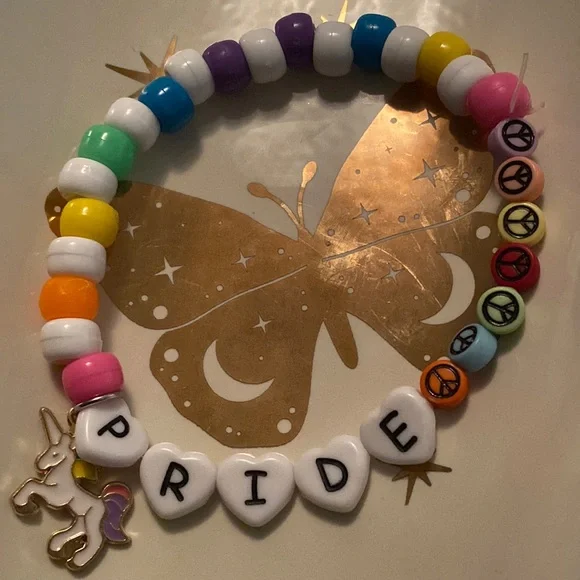 🏳️‍🌈Kandi PRIDE beaded bracelet peace sign unicorn charm