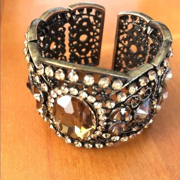 Rhinestone large wide cuff bracelet