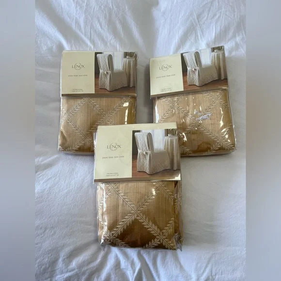 Lenox | Lot Of 3 | Gold Laurel Leaf Dining Room Chair Covers | Universal 42” NIP