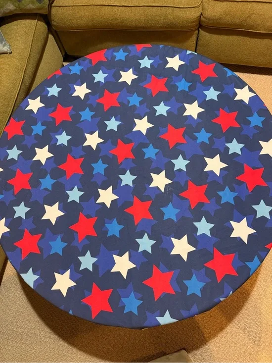 Patriotic Star Print Round Table Cover in Navy, Red, White - Unbranded
