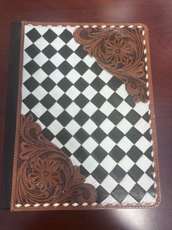 Handcrafted Brown & Black Checkered Leather Journal Cover
