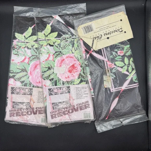 Vintage Toland Directors Chair Recover Set 3 Cabbage Rose Floral Canvas Cottage