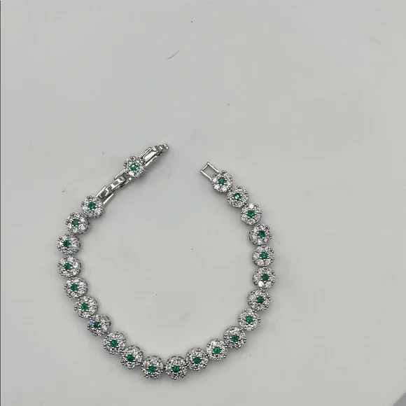 204. White Gold Plated Emerald and Crystal CZ’s 6 1/2” - 7”