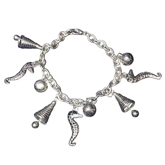 Charm Bracelet‎ Silver Tone Seahorse Shell Ball Marine Jewelry SKUJ032