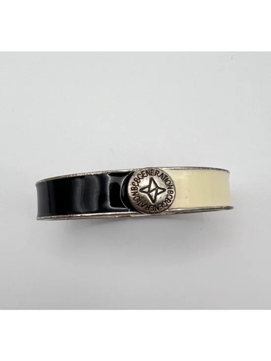 BCBGeneration Black Cream Enamel Hinged Bangle Bracelet 6.5