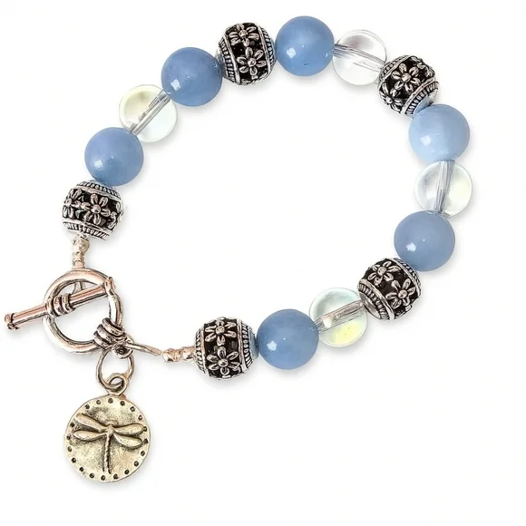 Aquamarine & Angel Aura Quartz Dragonfly Bracelet