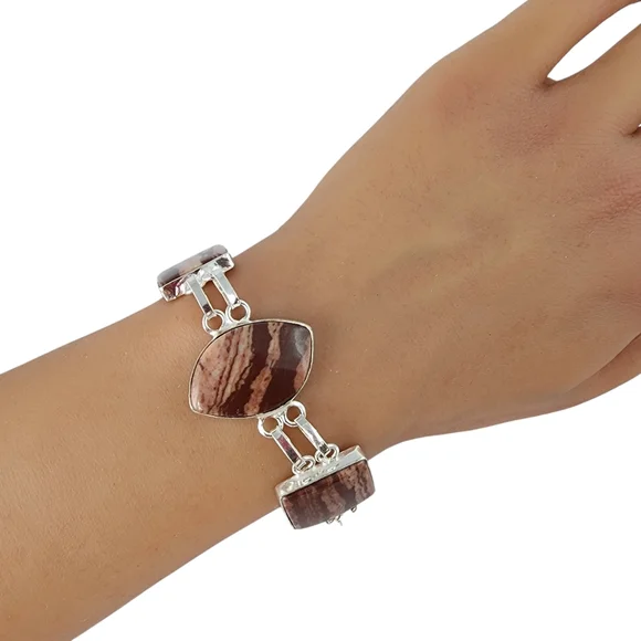 Coconut jasper gemstone bracelet chunky statement bracelet silver
