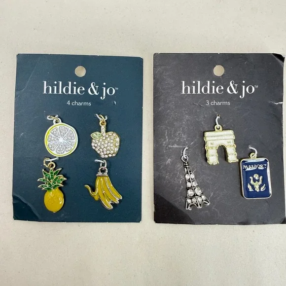 Hildie & Jo Charms Set Fruit Eiffel Tower Passport Arch De Triomphe‎ Pineapple